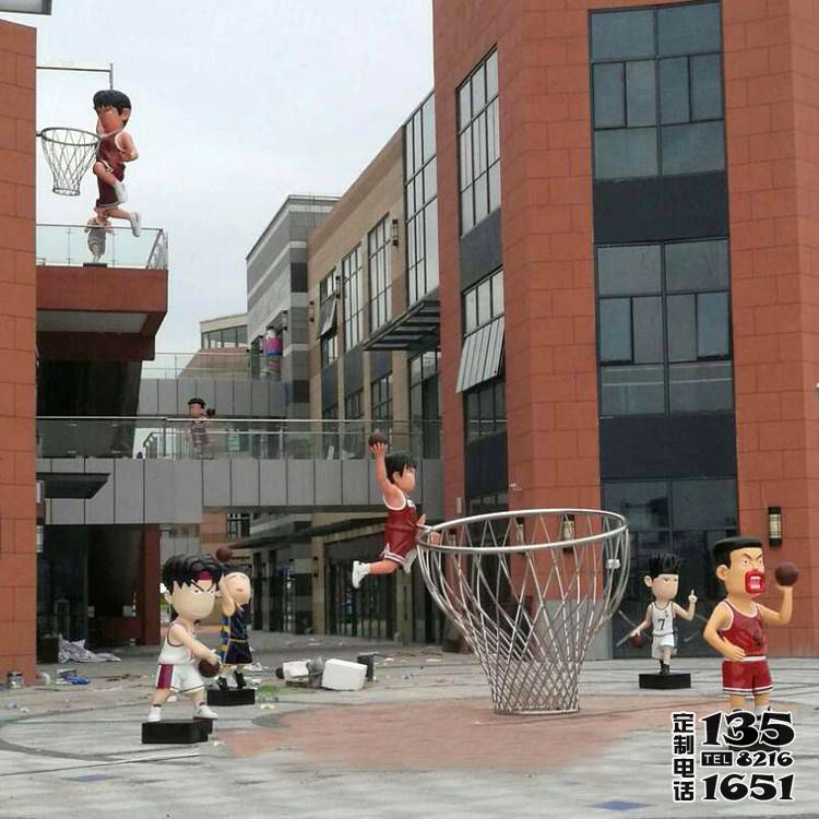 校園戶外創意卡通人物打籃球玻璃鋼雕塑 校園戶外創意卡通人物打籃球玻璃鋼雕塑