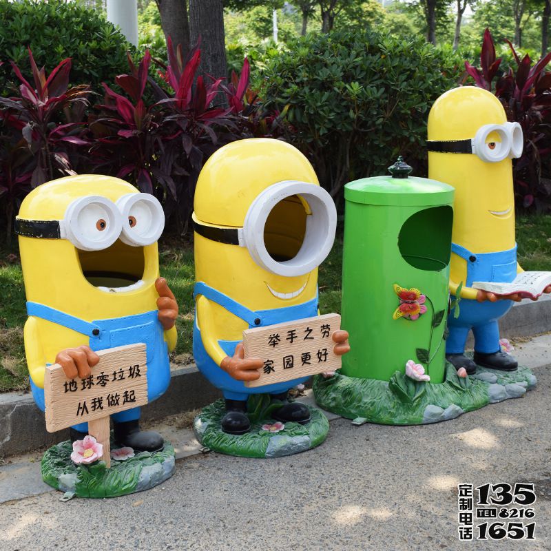 兒童樂(lè)園門口擺放小黃人卡通玻璃鋼垃圾桶雕塑 兒童樂(lè)園門口擺放小黃人卡通玻璃鋼垃圾桶雕塑