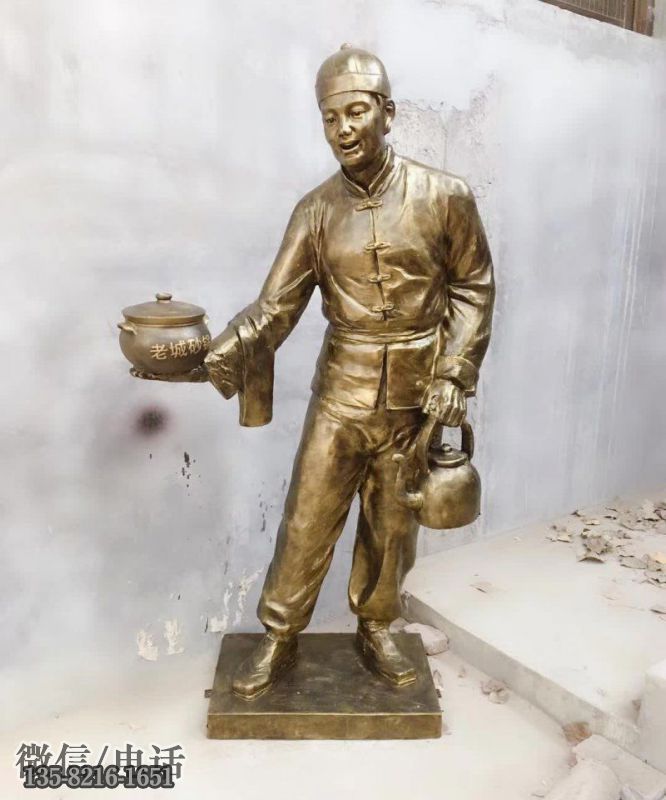 玻璃鋼仿銅飯店迎賓店小二雕塑 玻璃鋼仿銅飯店迎賓店小二雕塑